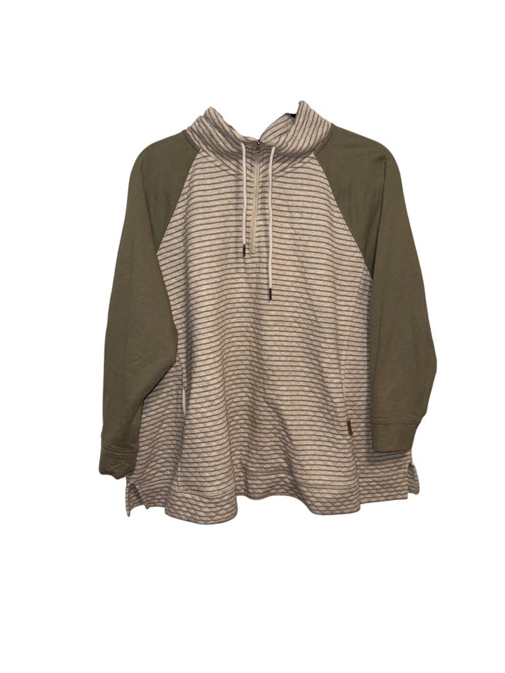 Maurices Marled Olive & Cream Striped Pullover With Half-Zip & Drawstring 4X